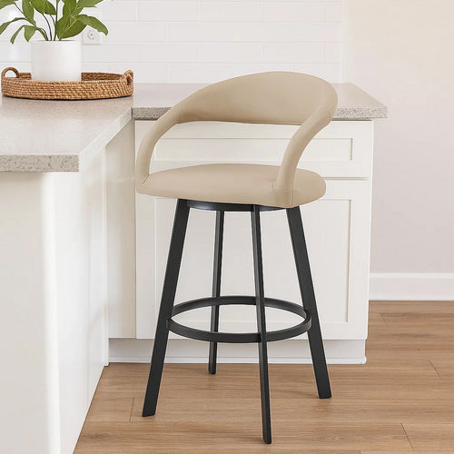 Monie Swivel Barstool Chair | Curved Floating Back | Beige Faux Leather