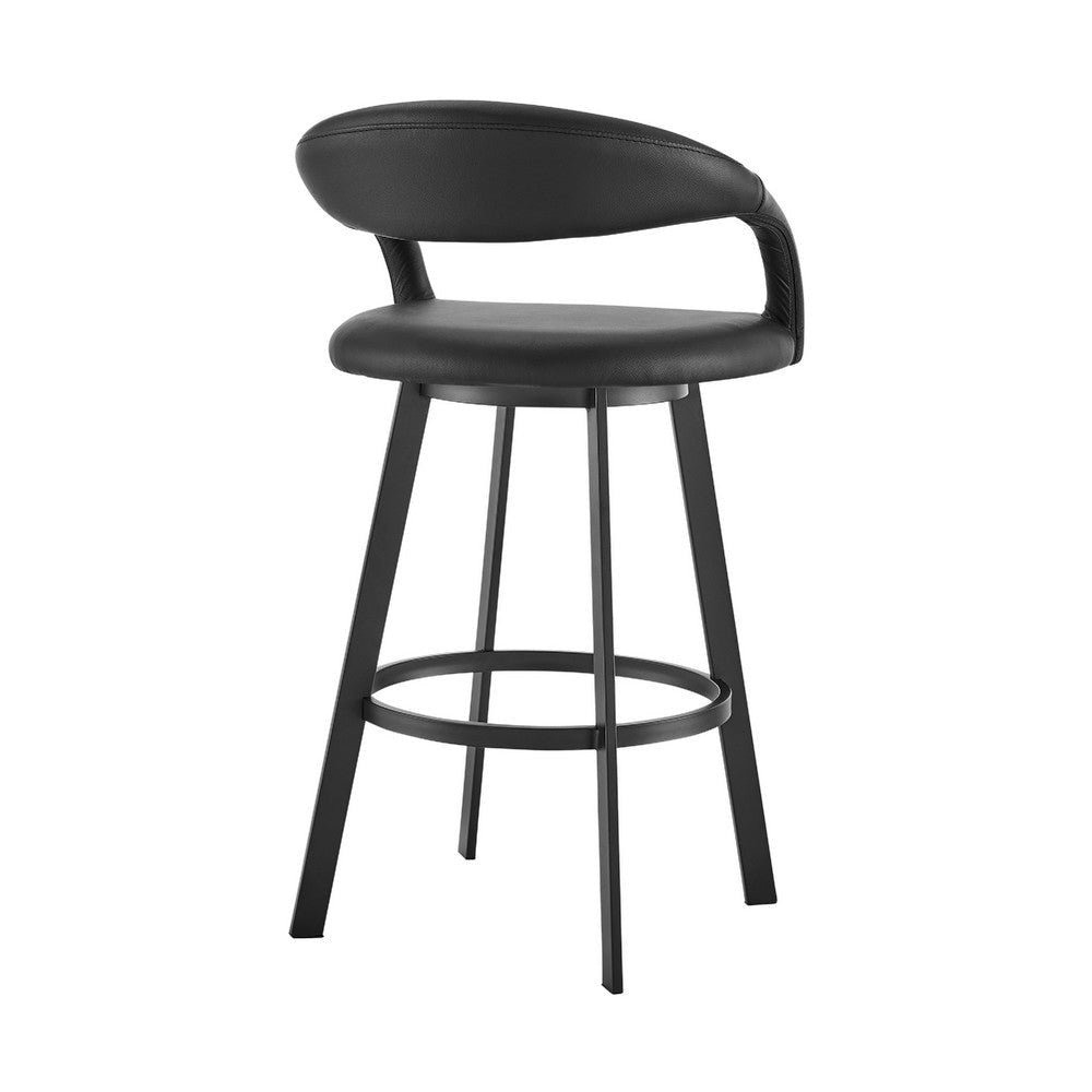 Monie Swivel Counter Stool Chair | Floating Back | Black Faux Leather