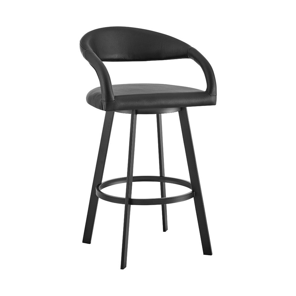 Monie Swivel Counter Stool Chair | Floating Back | Black Faux Leather