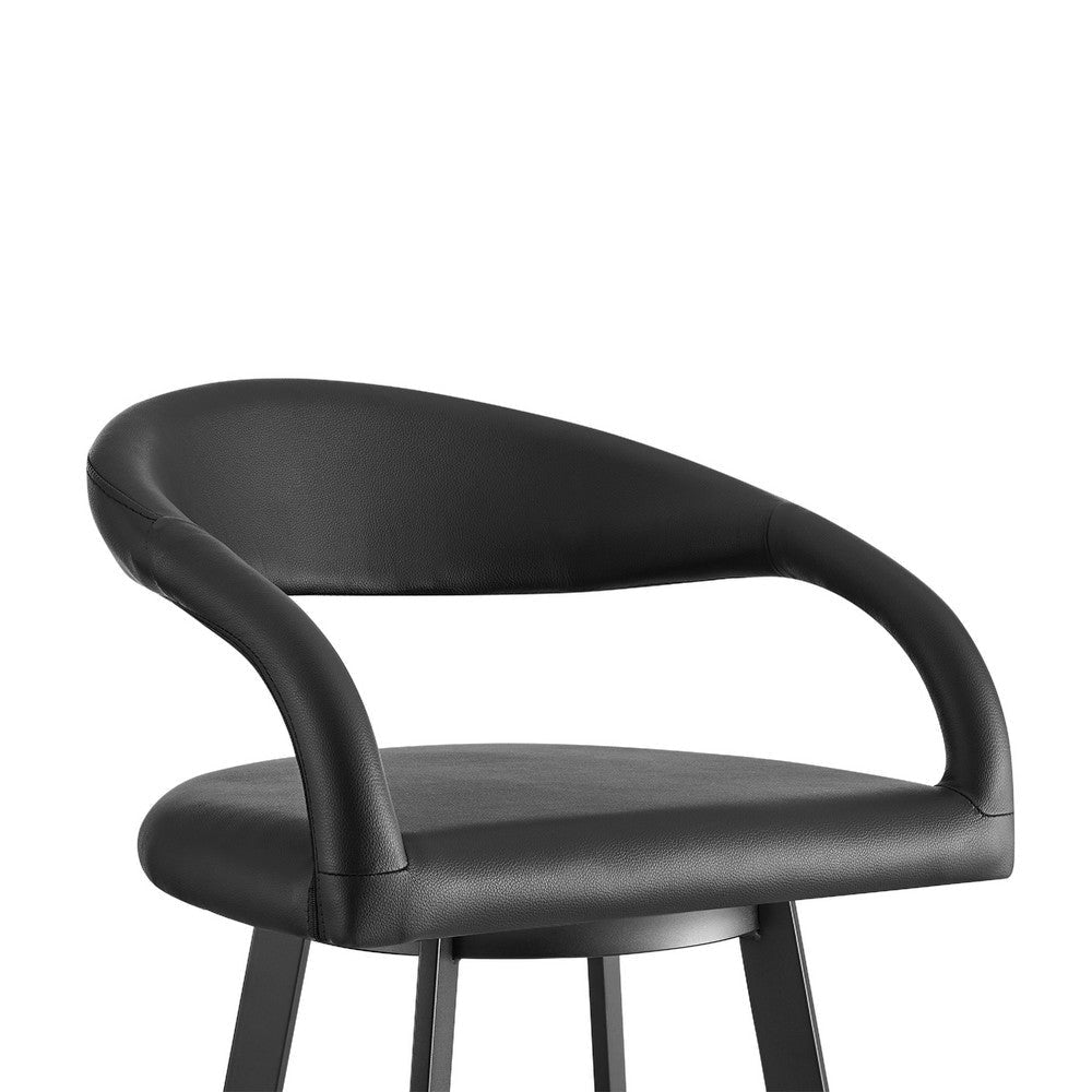 Monie Swivel Barstool Chair | Curved Floating Back | Black Faux Leather