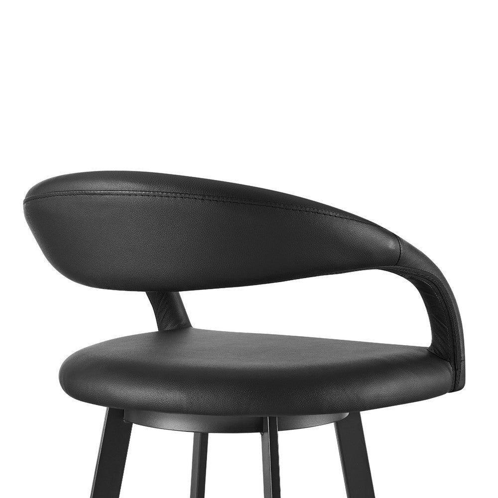 Monie Swivel Barstool Chair | Curved Floating Back | Black Faux Leather