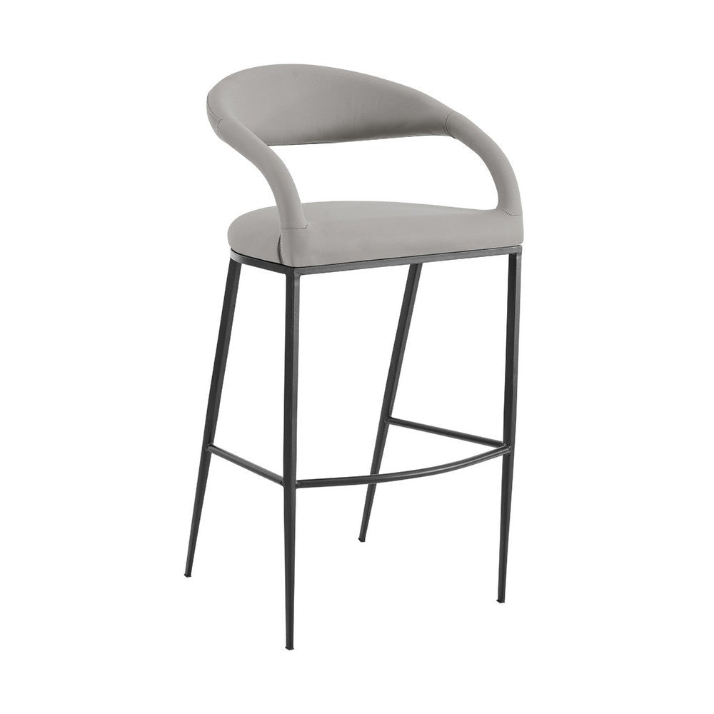 Monie Barstool Chair | Curved Floating Back | Light Gray Faux Leather