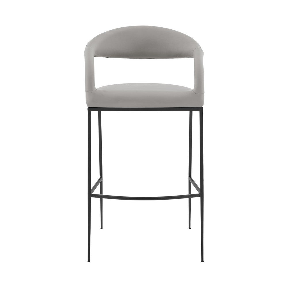 Monie Barstool Chair | Curved Floating Back | Light Gray Faux Leather