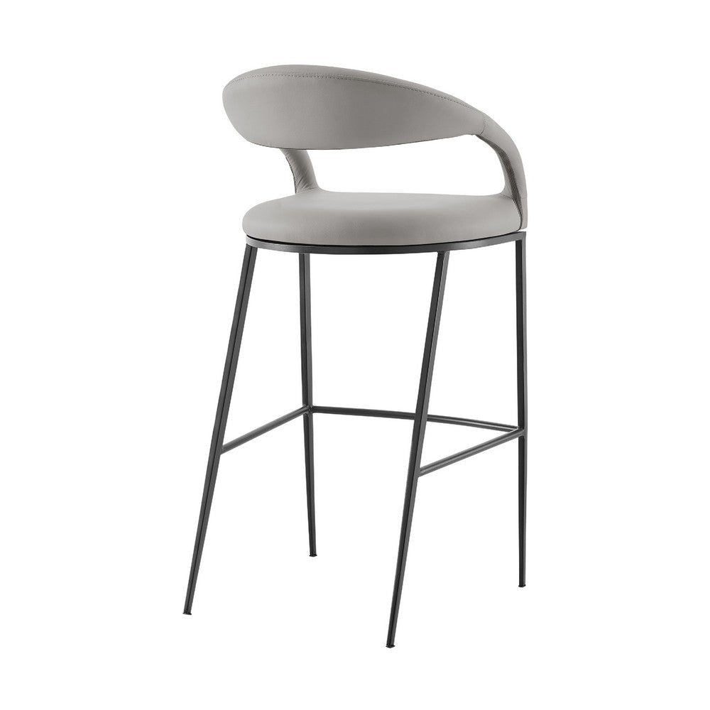 Monie Barstool Chair | Curved Floating Back | Light Gray Faux Leather