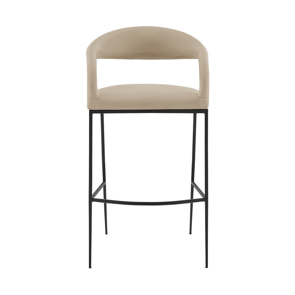 Monie Counter Stool Chair | Curved Floating Back | Beige Faux Leather