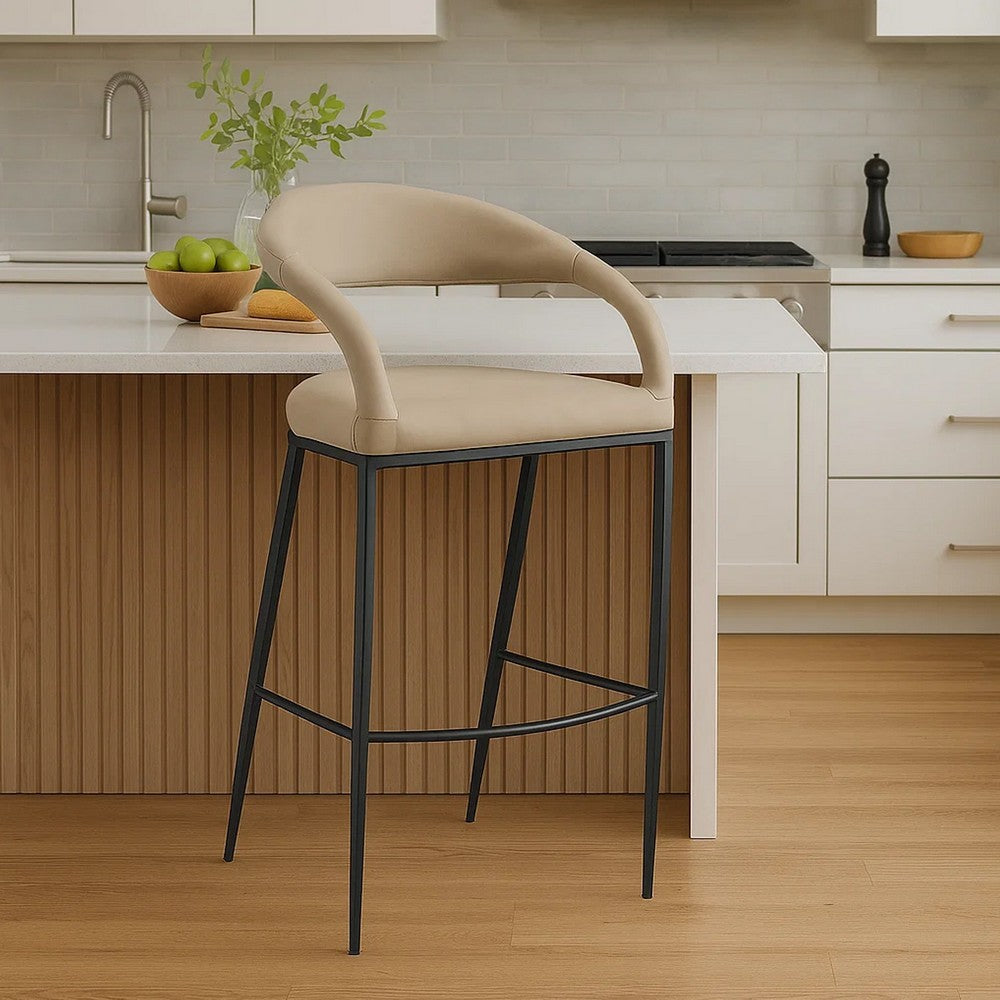 Monie Counter Stool Chair | Curved Floating Back | Beige Faux Leather