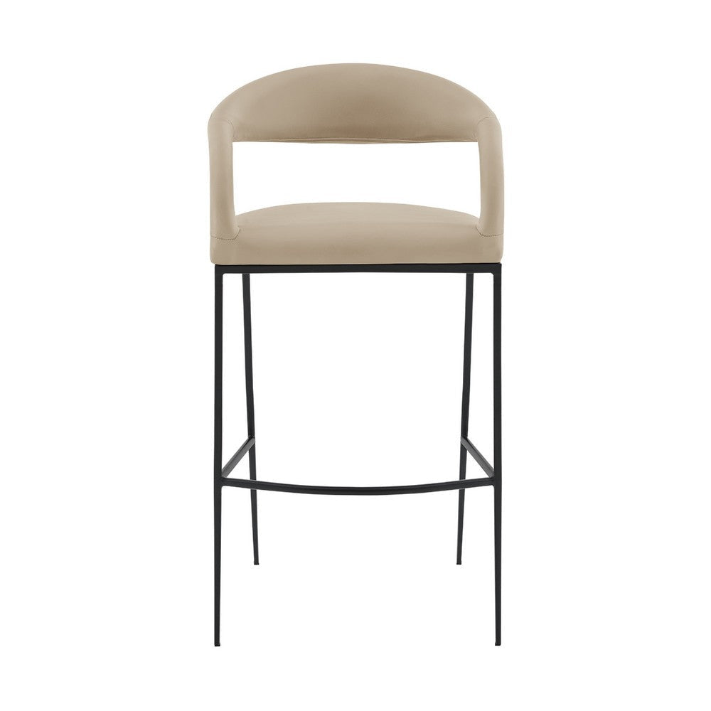 Monie Bar-Height Stool Chair | Curved Floating Back | Beige Faux Leather
