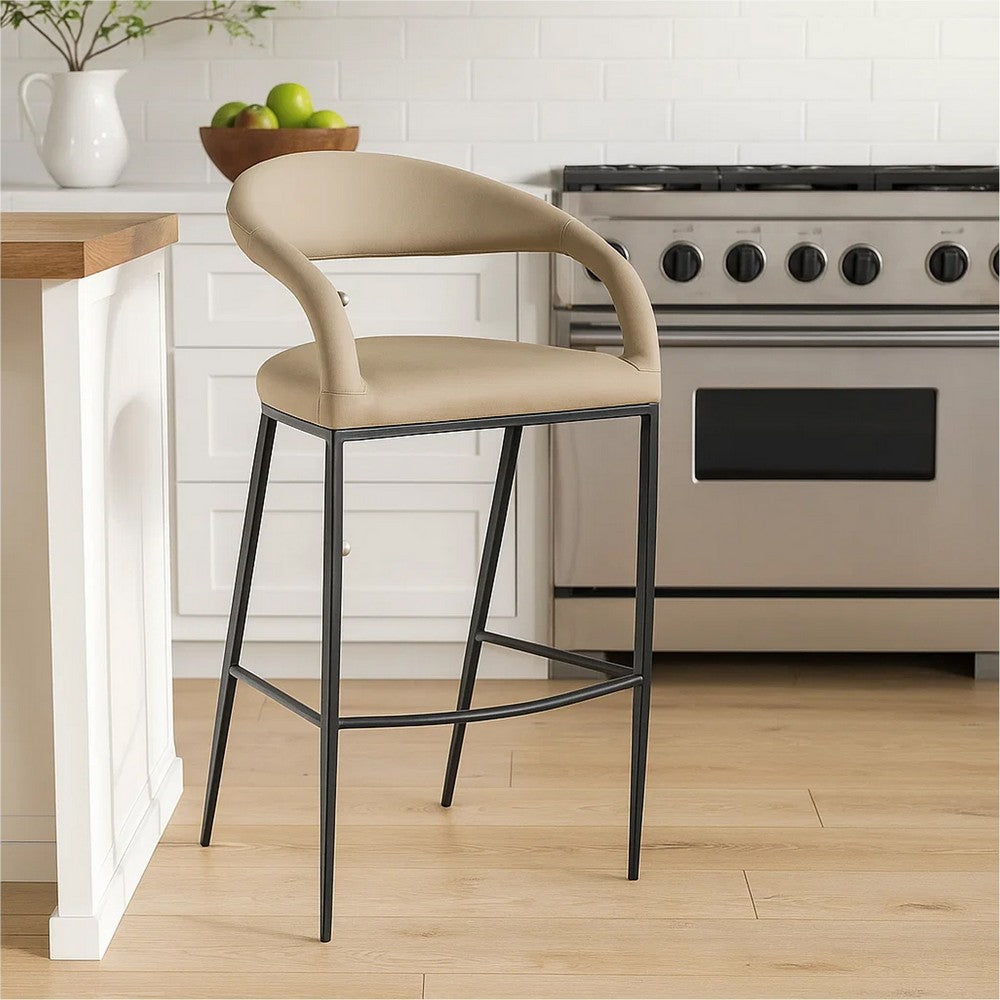 Monie Bar-Height Stool Chair | Curved Floating Back | Beige Faux Leather