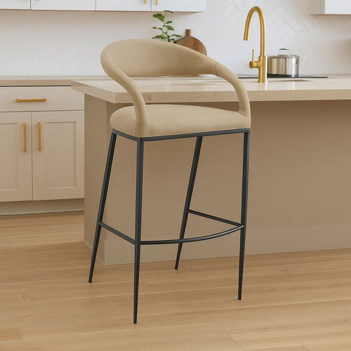 Monie Bar-Height Stool Chair | Curved Floating Back | Beige Faux Leather