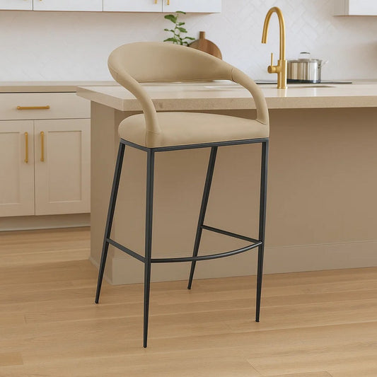 Monie Bar-Height Stool Chair | Curved Floating Back | Beige Faux Leather