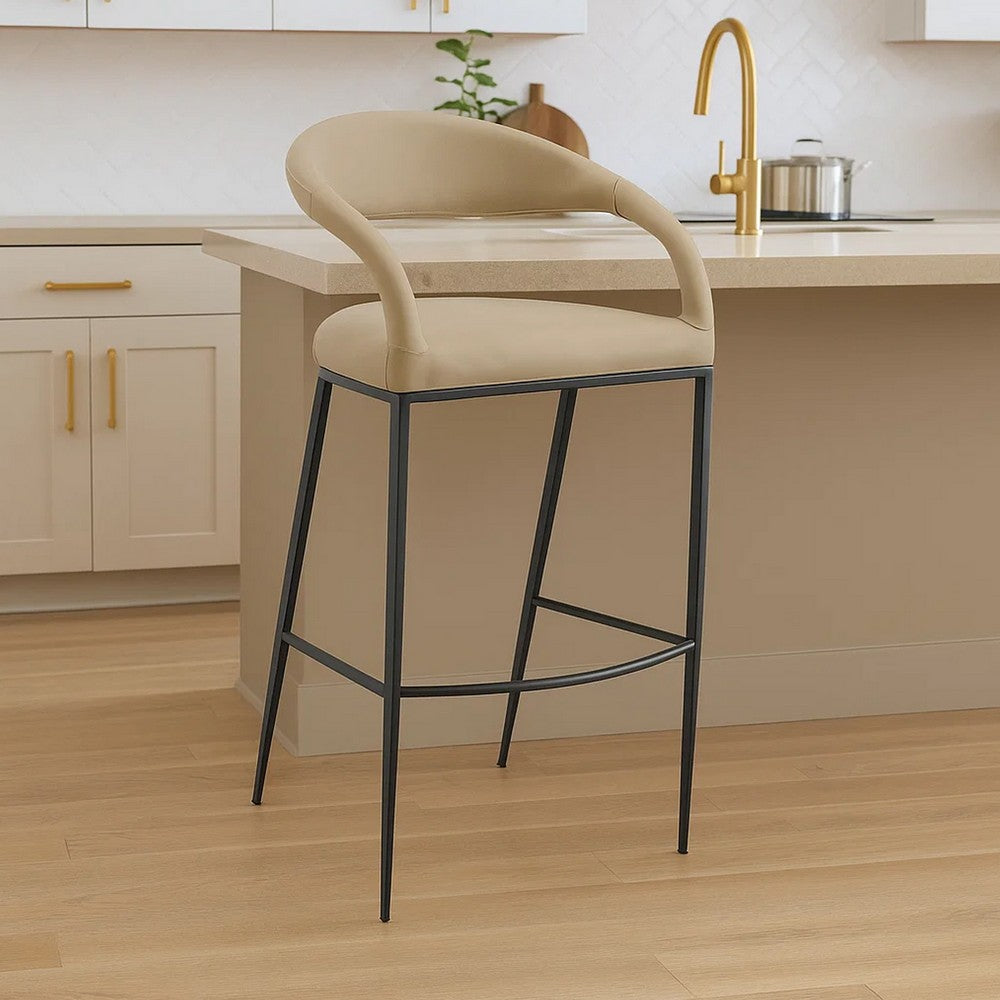 Monie Bar-Height Stool Chair | Curved Floating Back | Beige Faux Leather