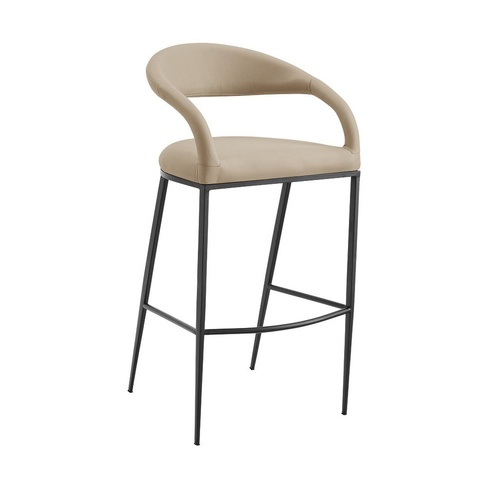 Monie Bar-Height Stool Chair | Curved Floating Back | Beige Faux Leather
