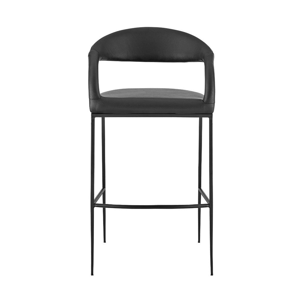 Monie Counter Stool Chair | Curved Floating Back | Black Faux Leather