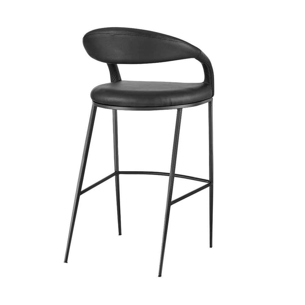 Monie Counter Stool Chair | Curved Floating Back | Black Faux Leather
