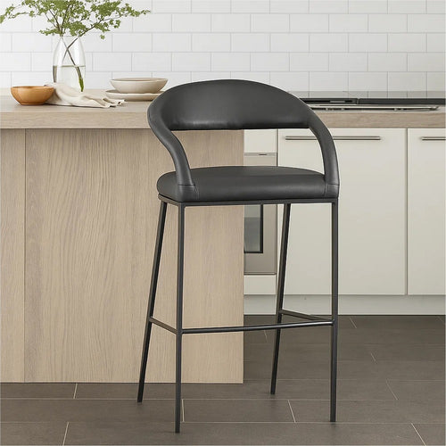 Monie Counter Stool Chair | Curved Floating Back | Black Faux Leather