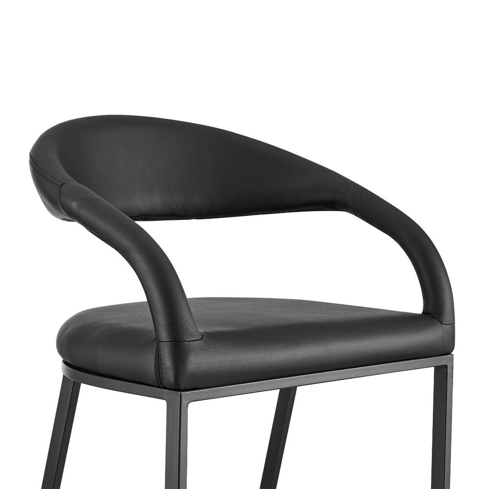 Monie Barstool Chair | Curved Floating Back | Black Faux Leather