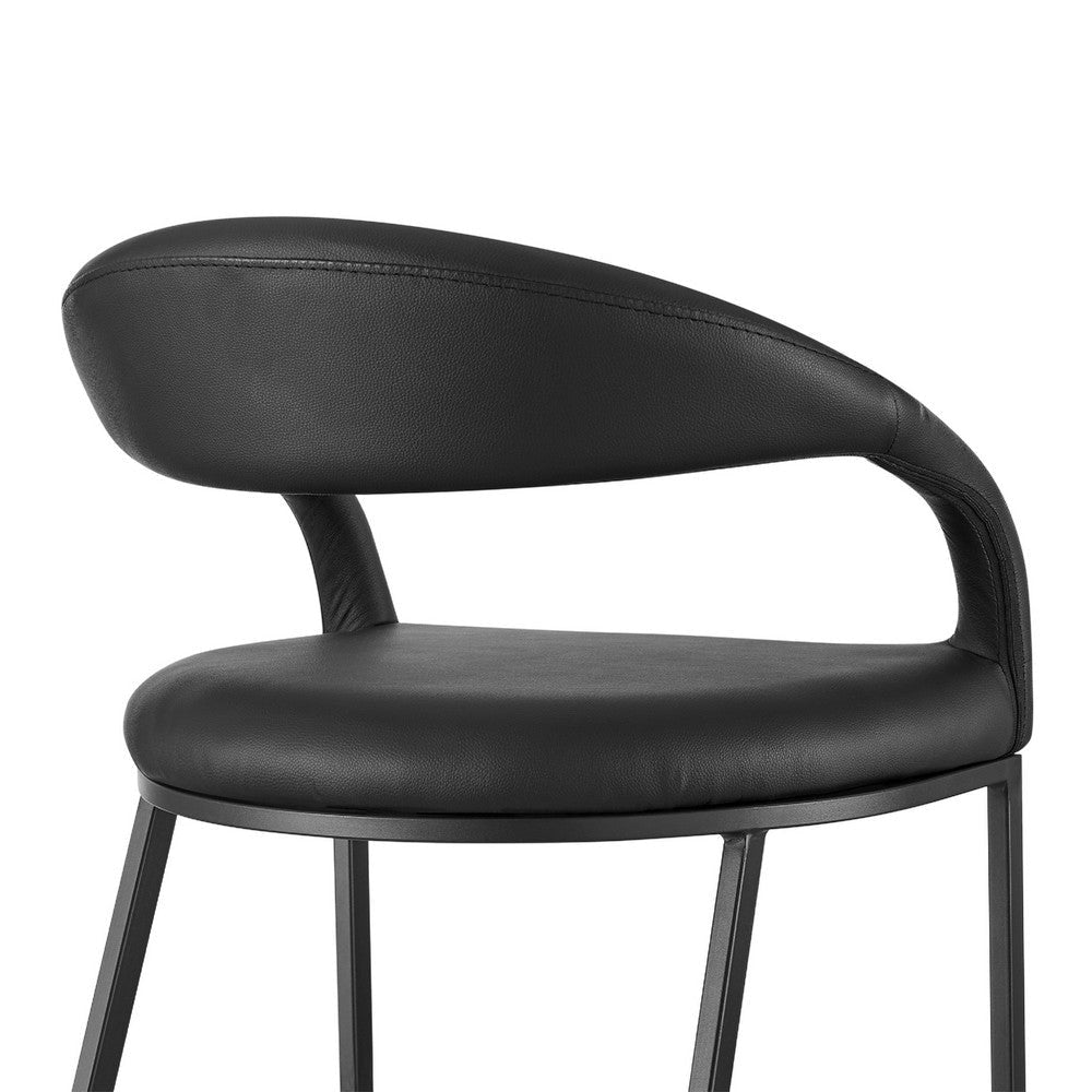 Monie Barstool Chair | Curved Floating Back | Black Faux Leather