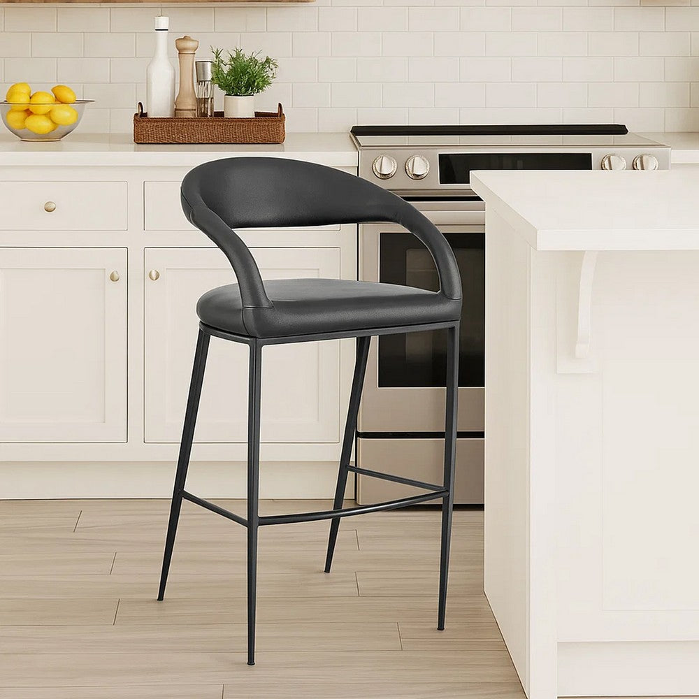 Monie Barstool Chair | Curved Floating Back | Black Faux Leather
