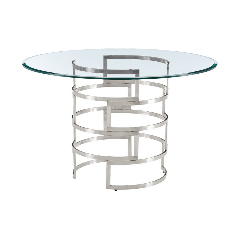Rorry Dining Table | Silver Steel Stacked Base | 48’’ Glass Top BM339097