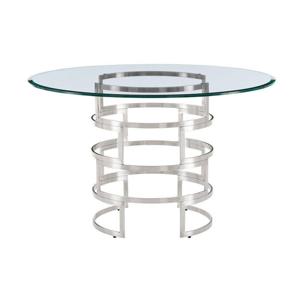 Rorry Dining Table | Silver Steel Stacked Base | 48’’ Glass Top BM339097