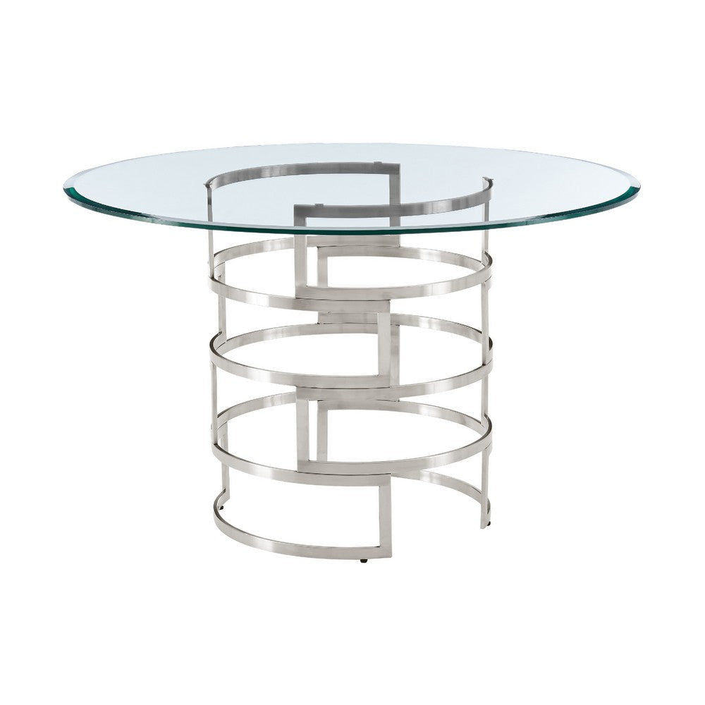Rorry Dining Table | Silver Steel Stacked Base | 48’’ Glass Top BM339097