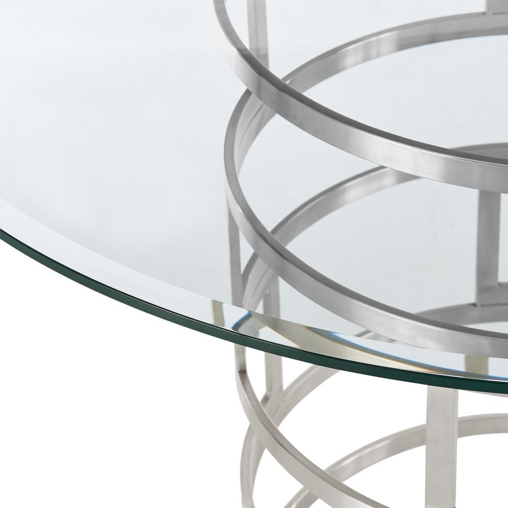 Rorry Dining Table | Silver Steel Stacked Base | 48’’ Glass Top BM339097