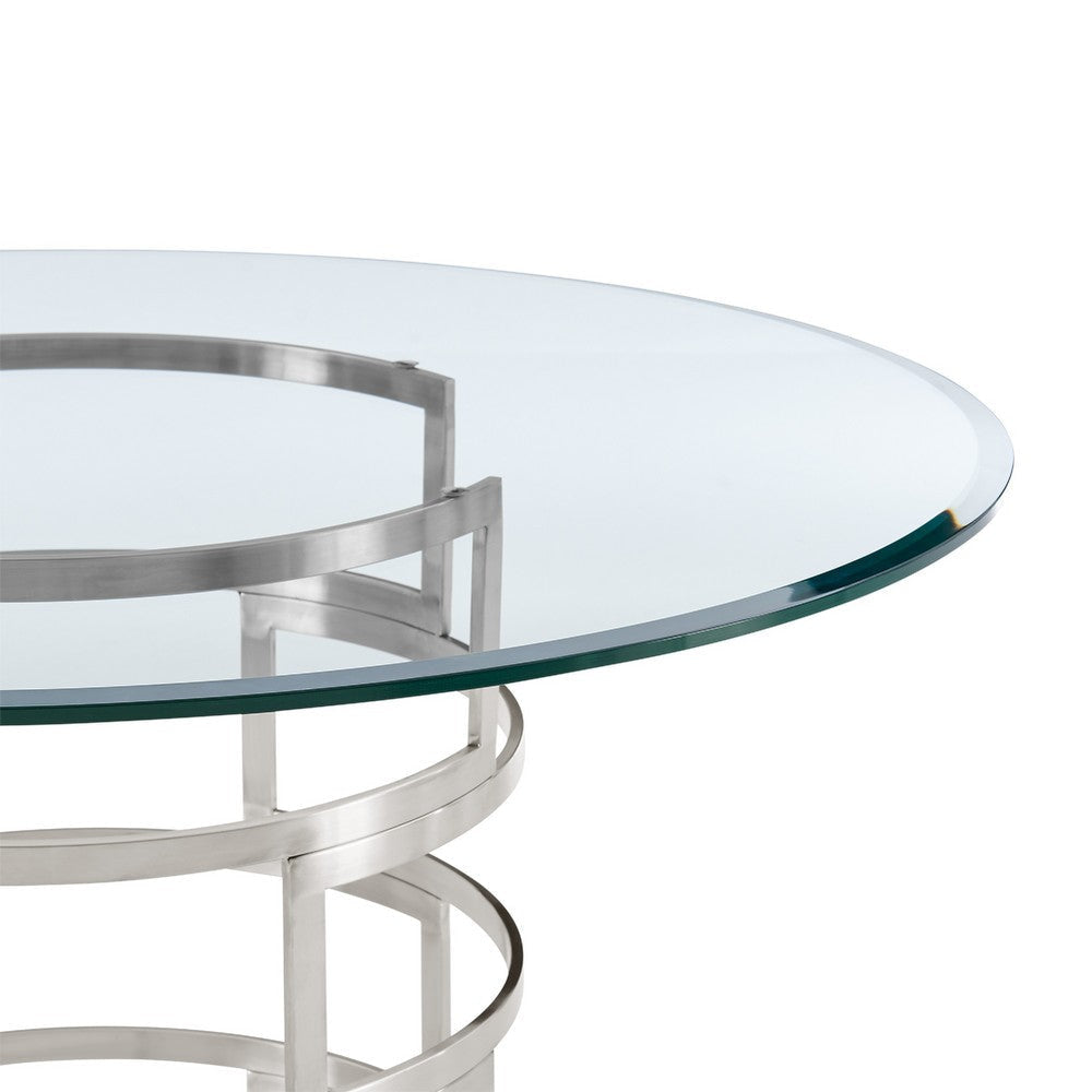 Rorry Dining Table | Silver Steel Stacked Base | 48’’ Glass Top BM339097