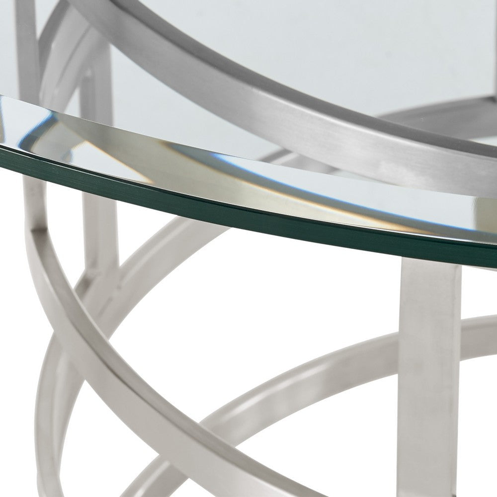 Rorry Dining Table | Silver Steel Stacked Base | 48’’ Glass Top BM339097