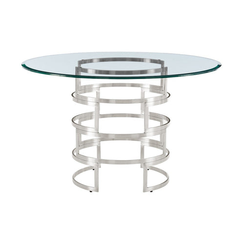 Rorry Dining Table | Silver Steel Stacked Base | 48" Glass Top