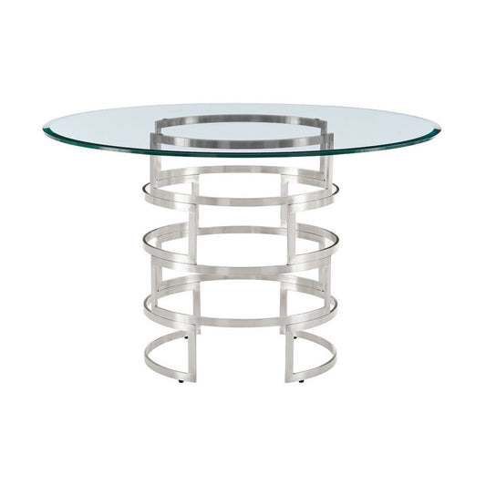Rorry Dining Table | Silver Steel Stacked Base | 48" Glass Top