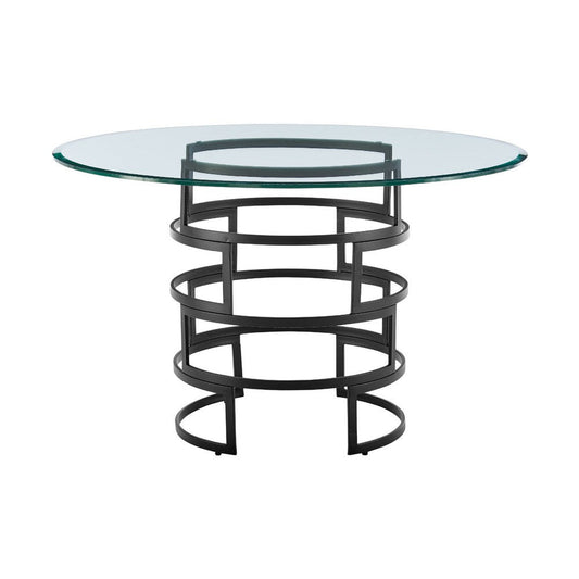 Rorry Dining Table | Architectural Base | Black Iron | 48" Glass Top