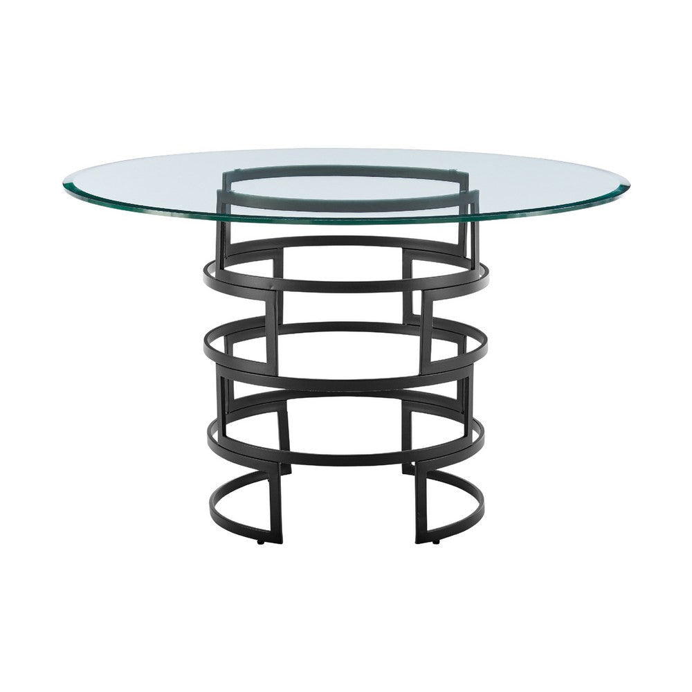 Rorry Dining Table | Architectural Base | Black Iron | 48" Glass Top