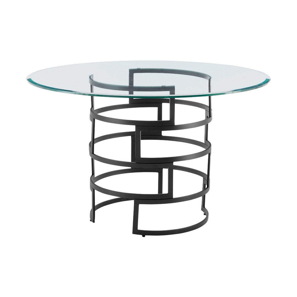 Rorry Dining Table | Architectural Base | Black Iron | 48’’ Glass Top BM339098