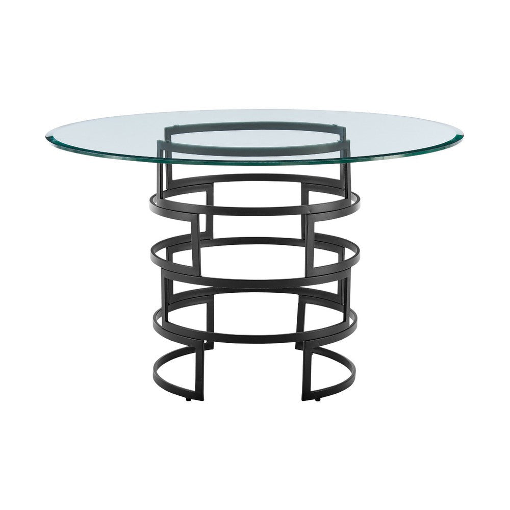 Rorry Dining Table | Architectural Base | Black Iron | 48’’ Glass Top BM339098