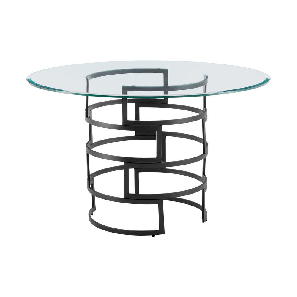 Rorry Dining Table | Architectural Base | Black Iron | 48’’ Glass Top BM339098