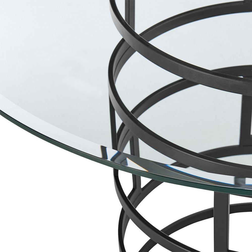 Rorry Dining Table | Architectural Base | Black Iron | 48’’ Glass Top BM339098
