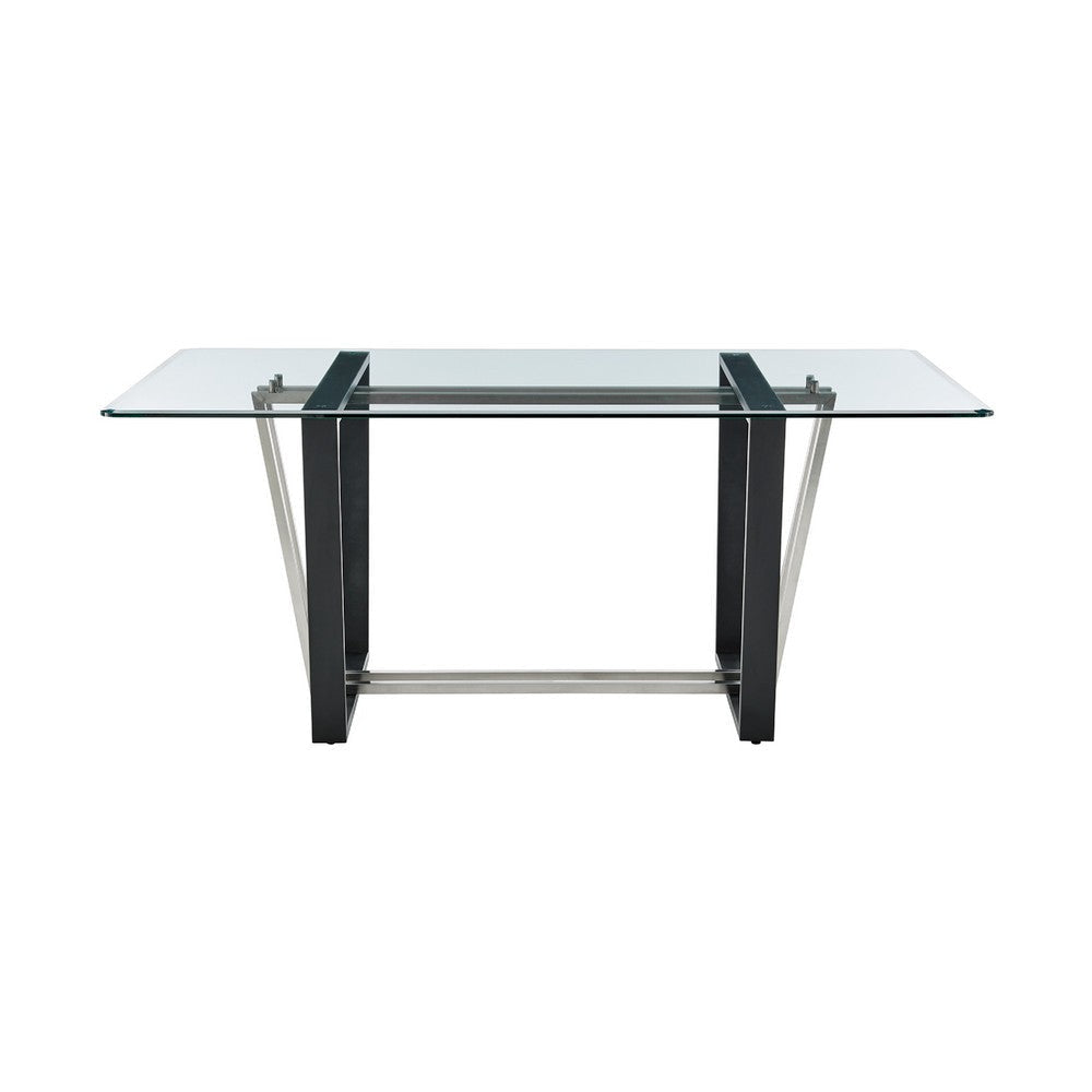 Danie Dining Table | 72’’ Glass Top | Silver Steel | Black Iron BM339099