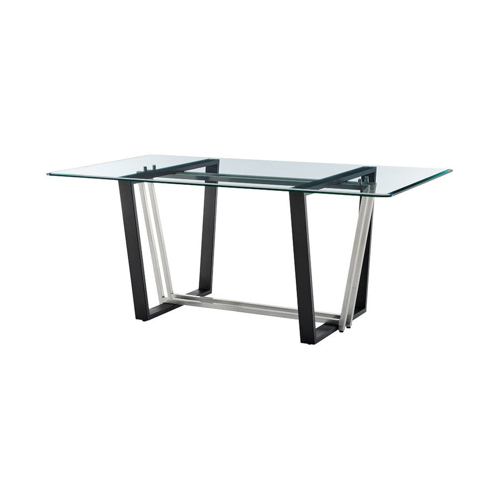 Danie Dining Table | 72’’ Glass Top | Silver Steel | Black Iron BM339099