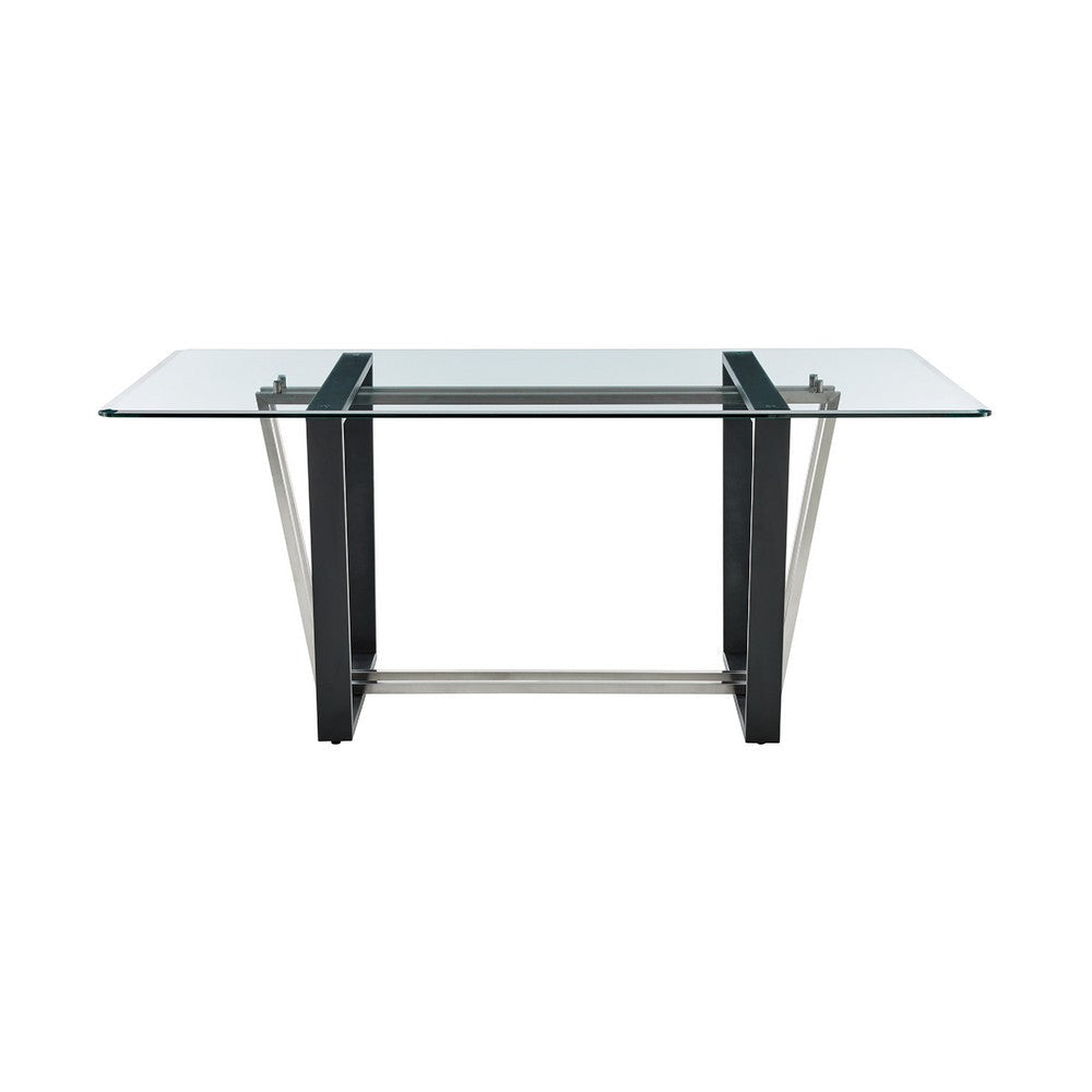 Danie Dining Table | 72’’ Glass Top | Silver Steel | Black Iron BM339099