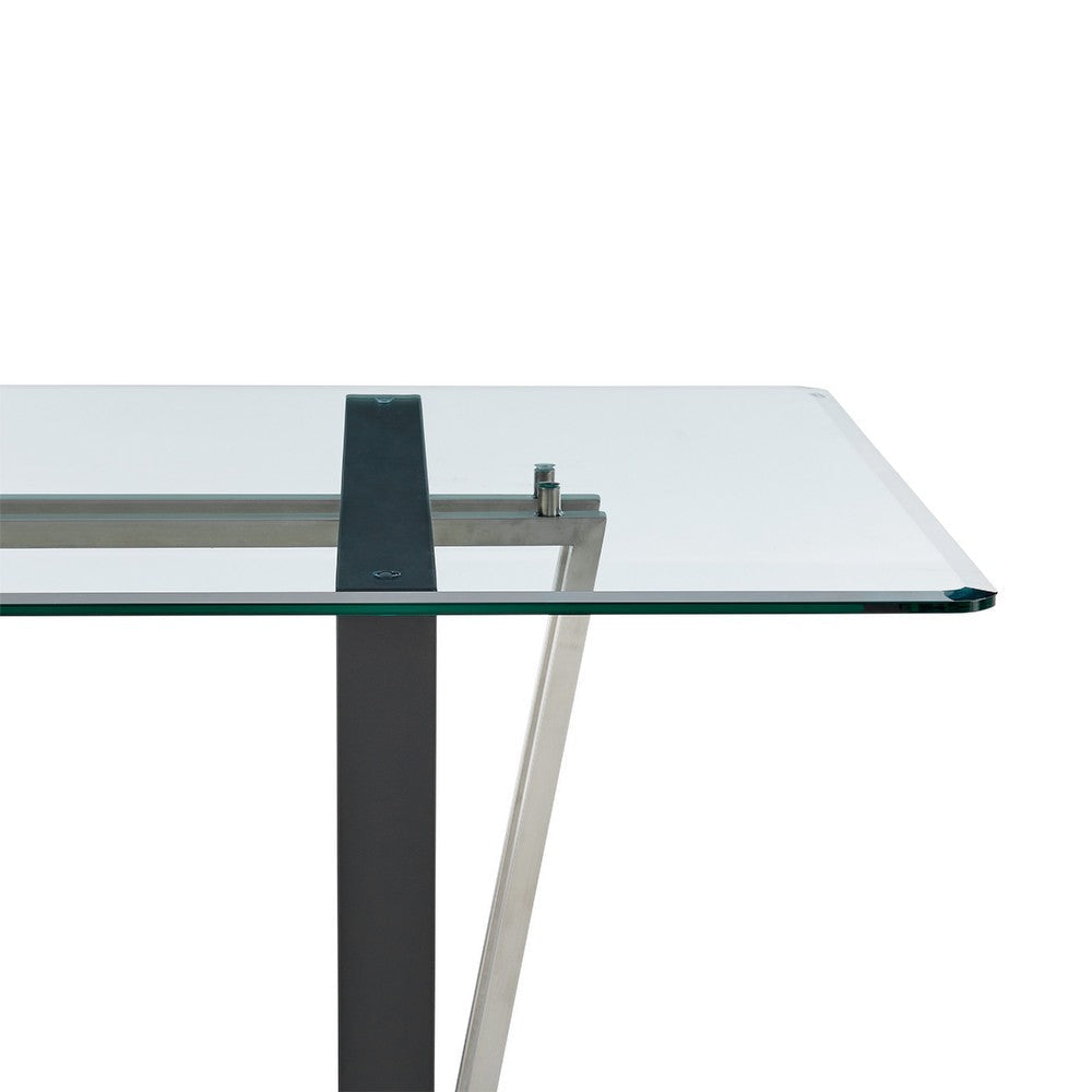 Danie Dining Table | 72’’ Glass Top | Silver Steel | Black Iron BM339099