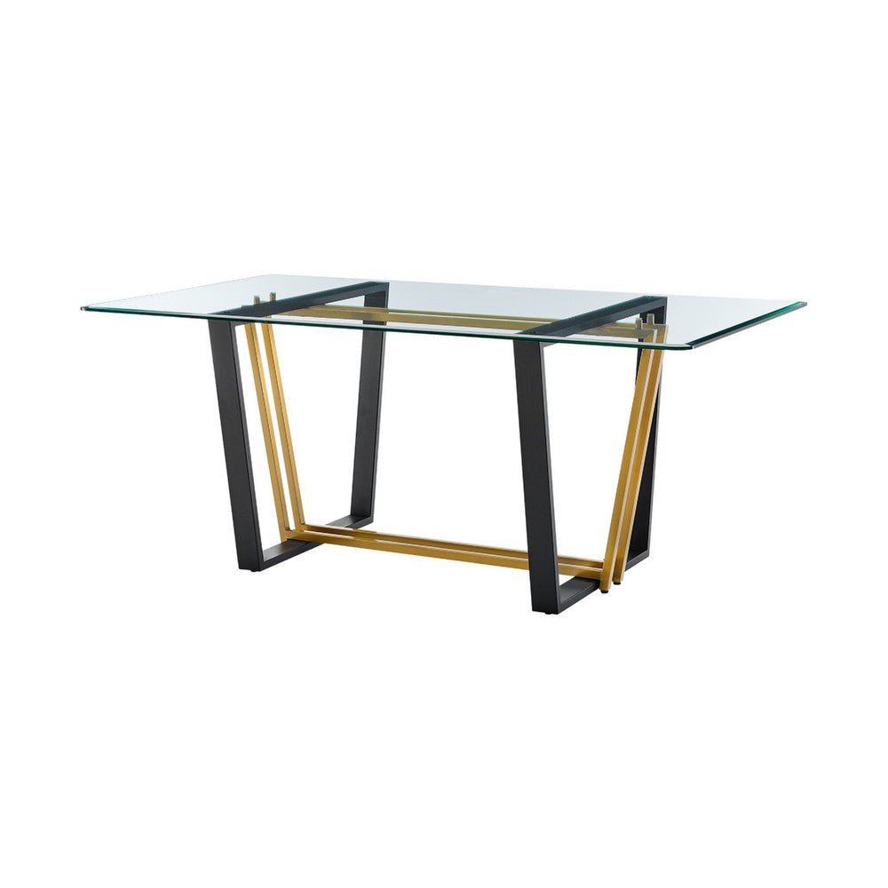 Danie Dining Table | 72’’ Glass Top | Angular Base | Gold | Black Iron BM339100