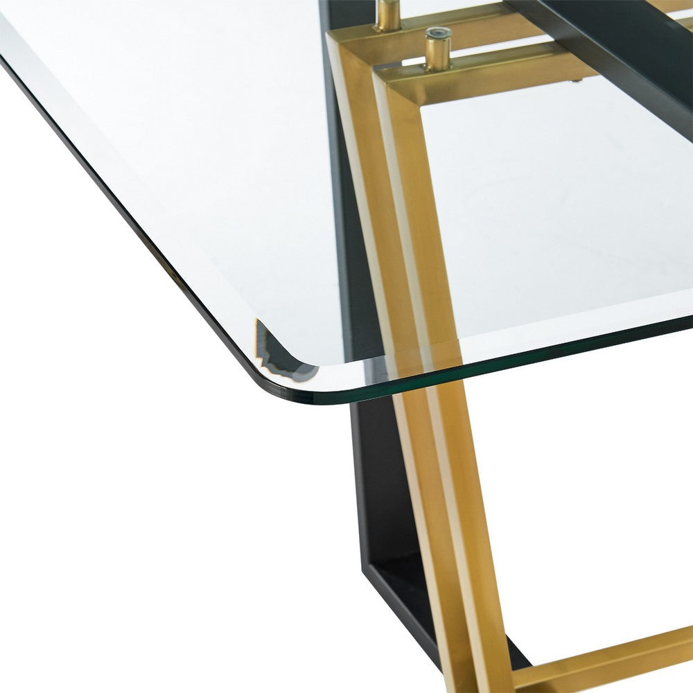 Danie Dining Table | 72’’ Glass Top | Angular Base | Gold | Black Iron BM339100