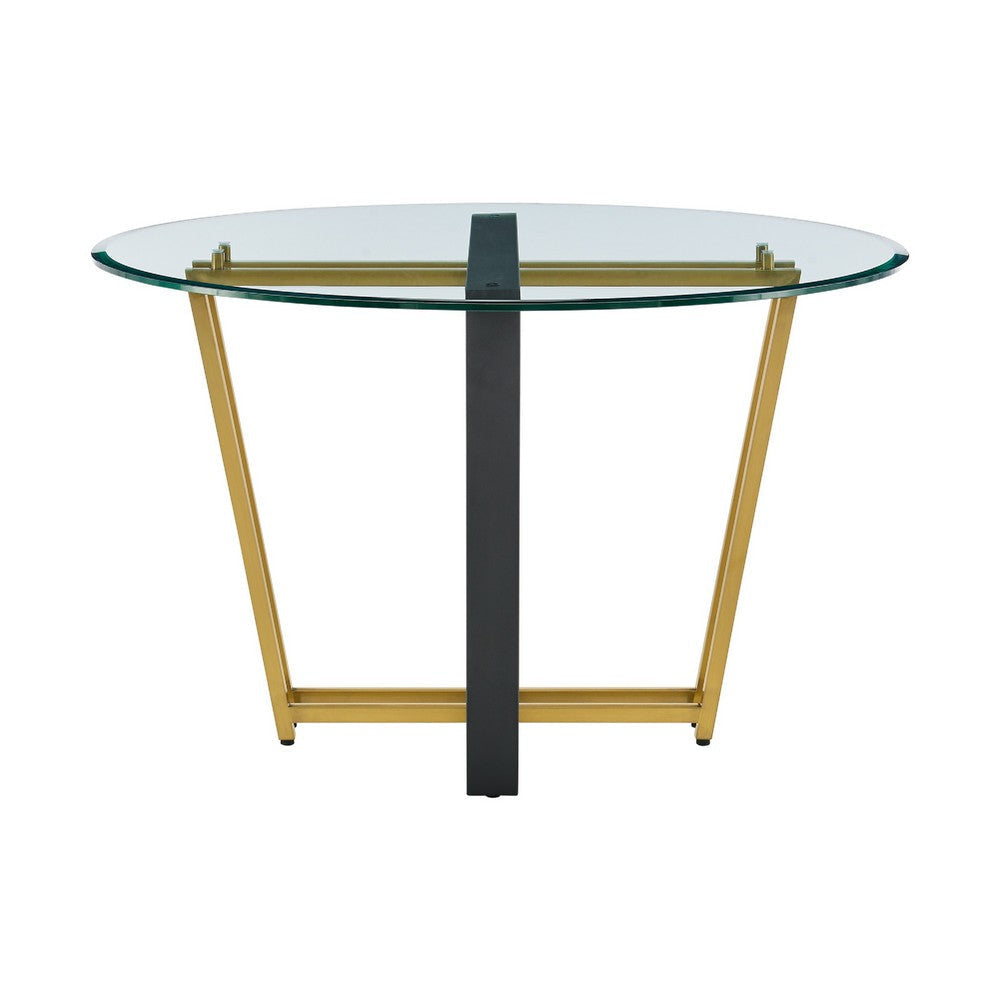 Sanaya Dining Table | 48’’ Glass Top | Gold Steel | Black Iron