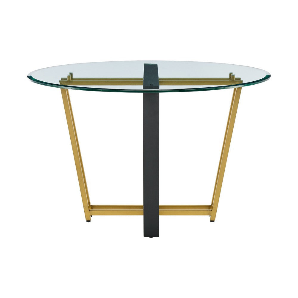 Sanaya Dining Table | 48’’ Glass Top | Gold Steel | Black Iron