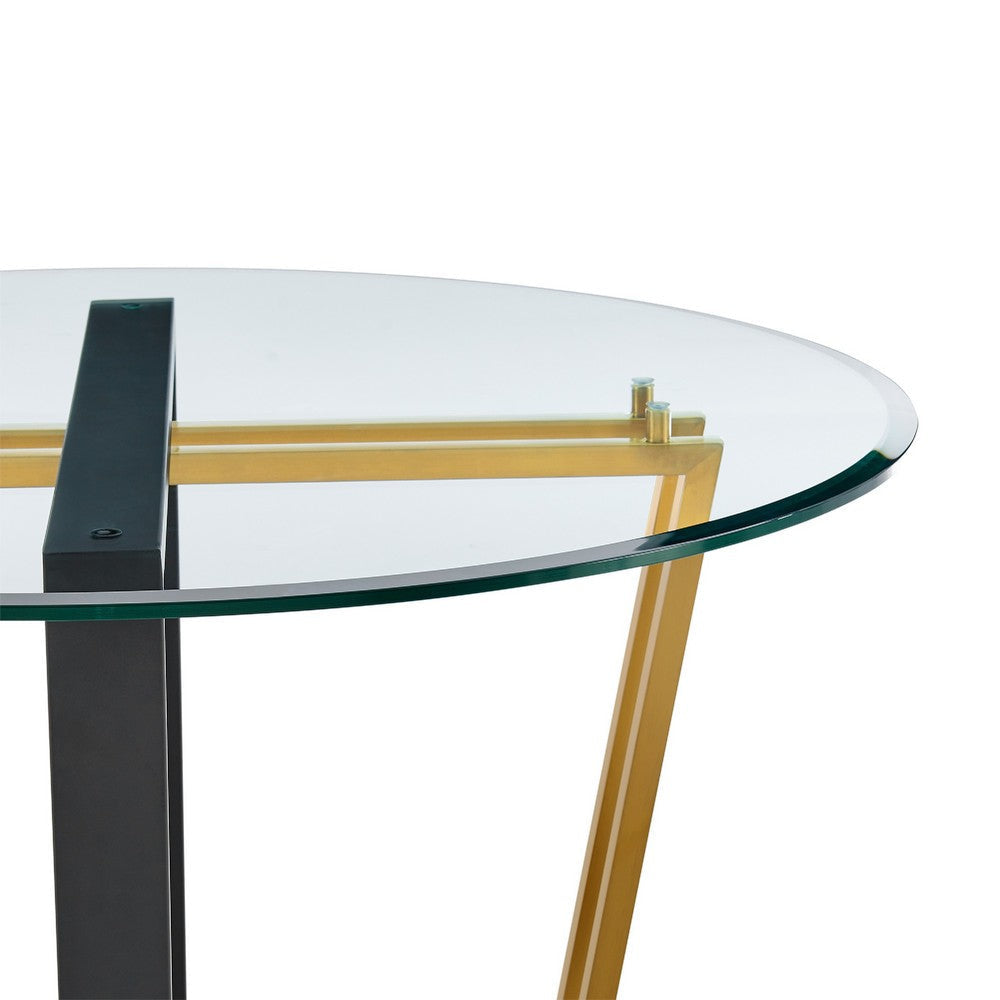Sanaya Dining Table | 48’’ Glass Top | Gold Steel | Black Iron