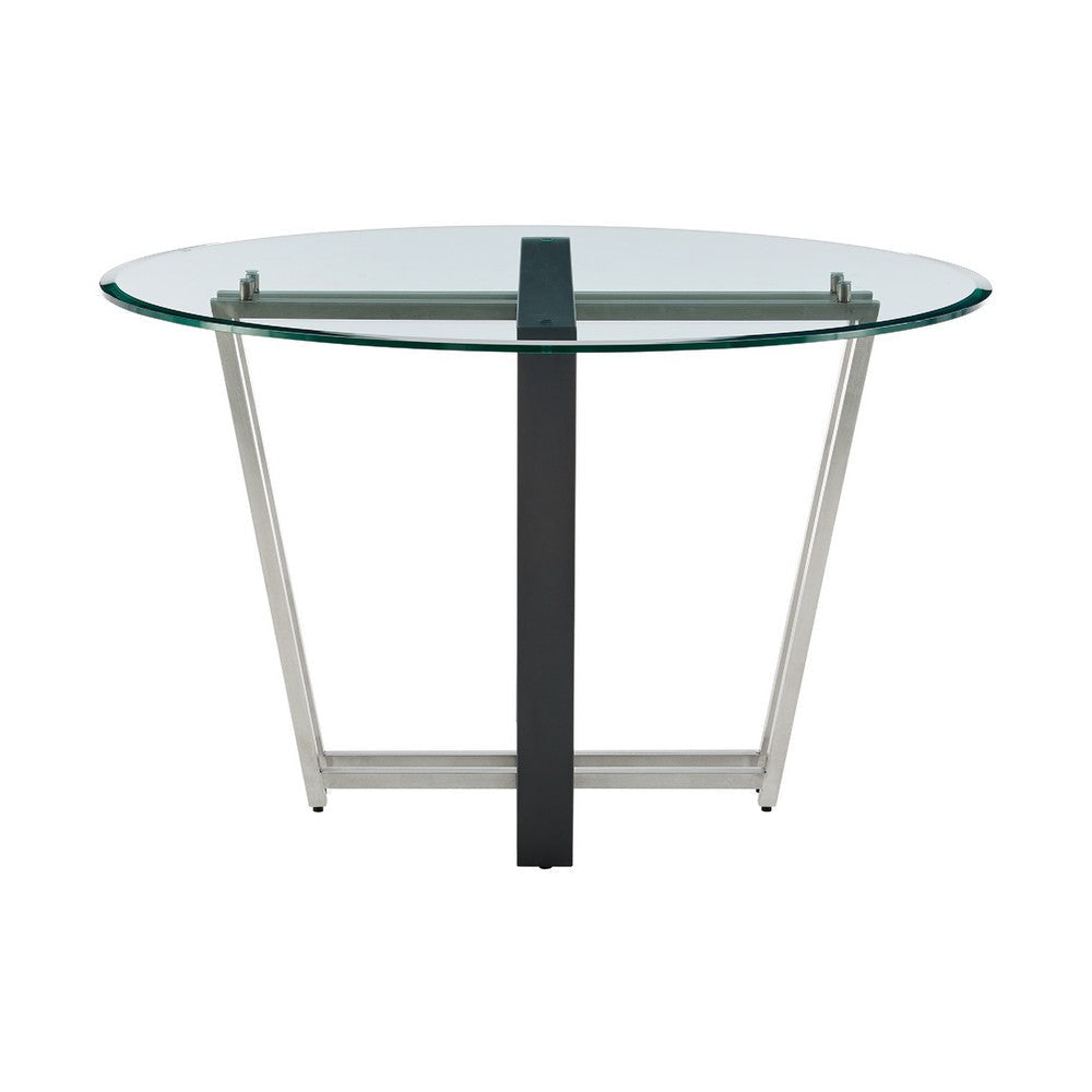 Sanaya Dining Table | 48’’ Glass Top | Silver Steel | Black Iron