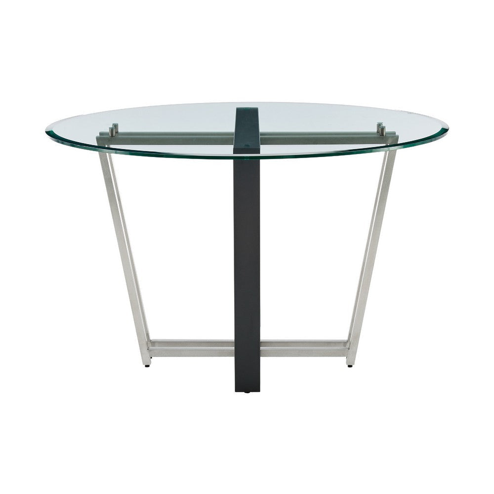 Sanaya Dining Table | 48’’ Glass Top | Silver Steel | Black Iron