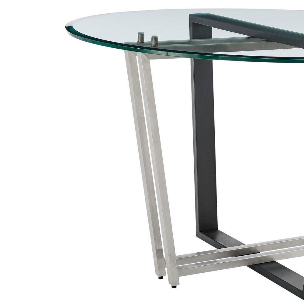 Sanaya Dining Table | 48’’ Glass Top | Silver Steel | Black Iron