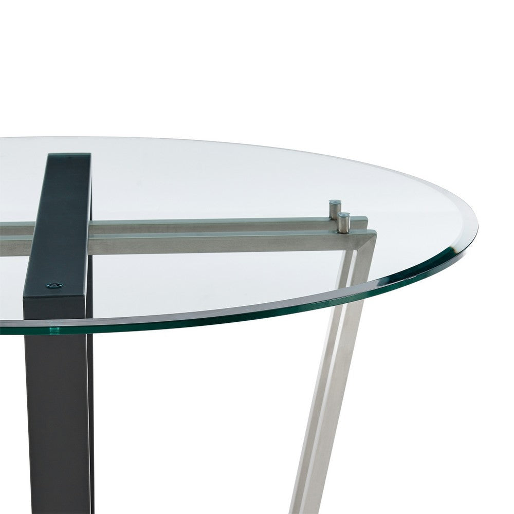 Sanaya Dining Table | 48’’ Glass Top | Silver Steel | Black Iron