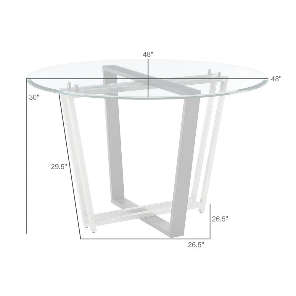 Sanaya Dining Table | 48’’ Glass Top | Silver Steel | Black Iron